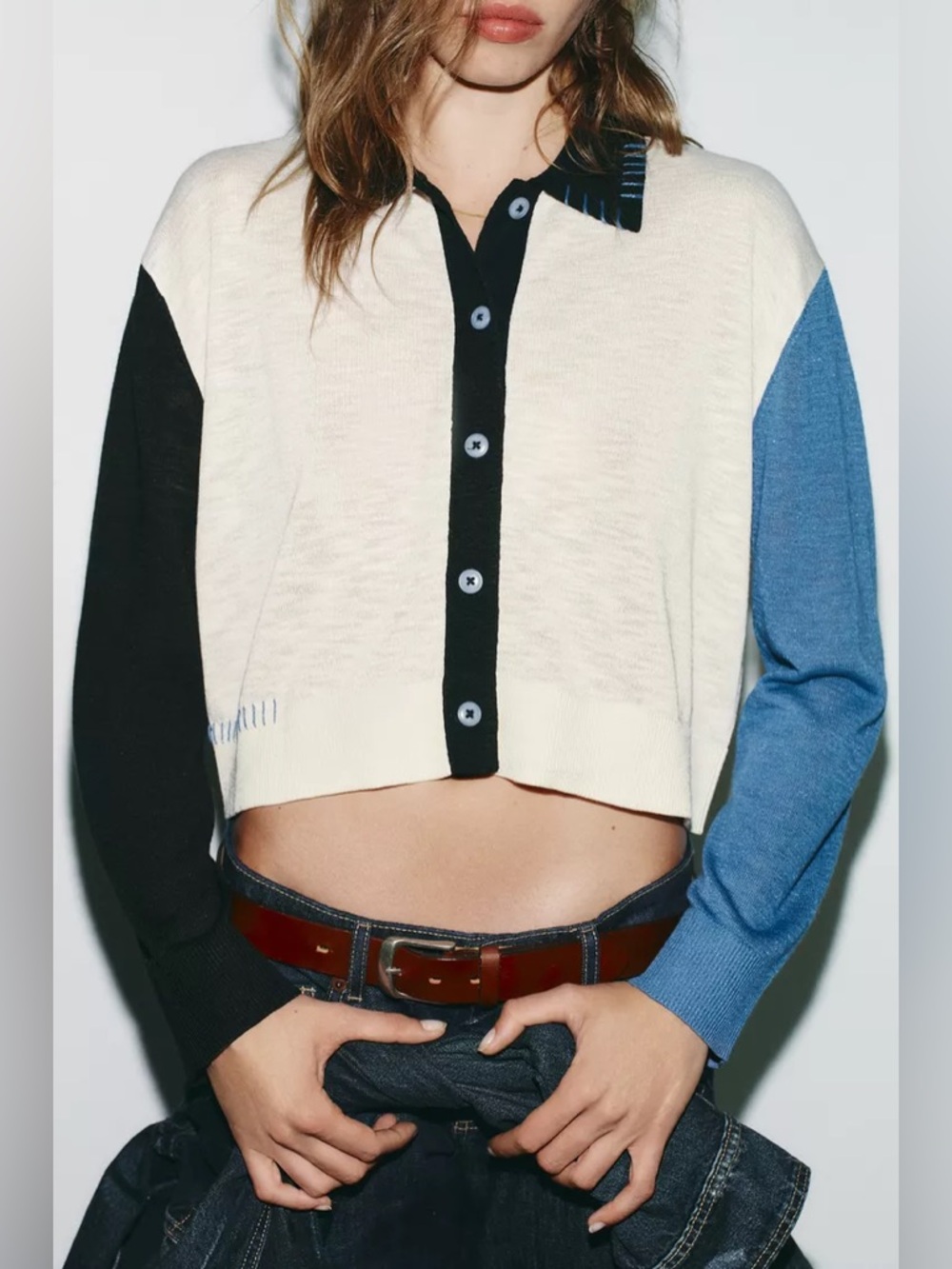 Zara Knit Contrast Trim Womans Lapel Collar Lightweight Cardigan